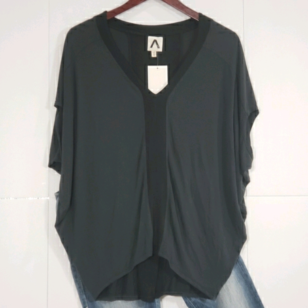 New COA Dark Ash V-neck Dolman Short Sleeves Relaxed Top